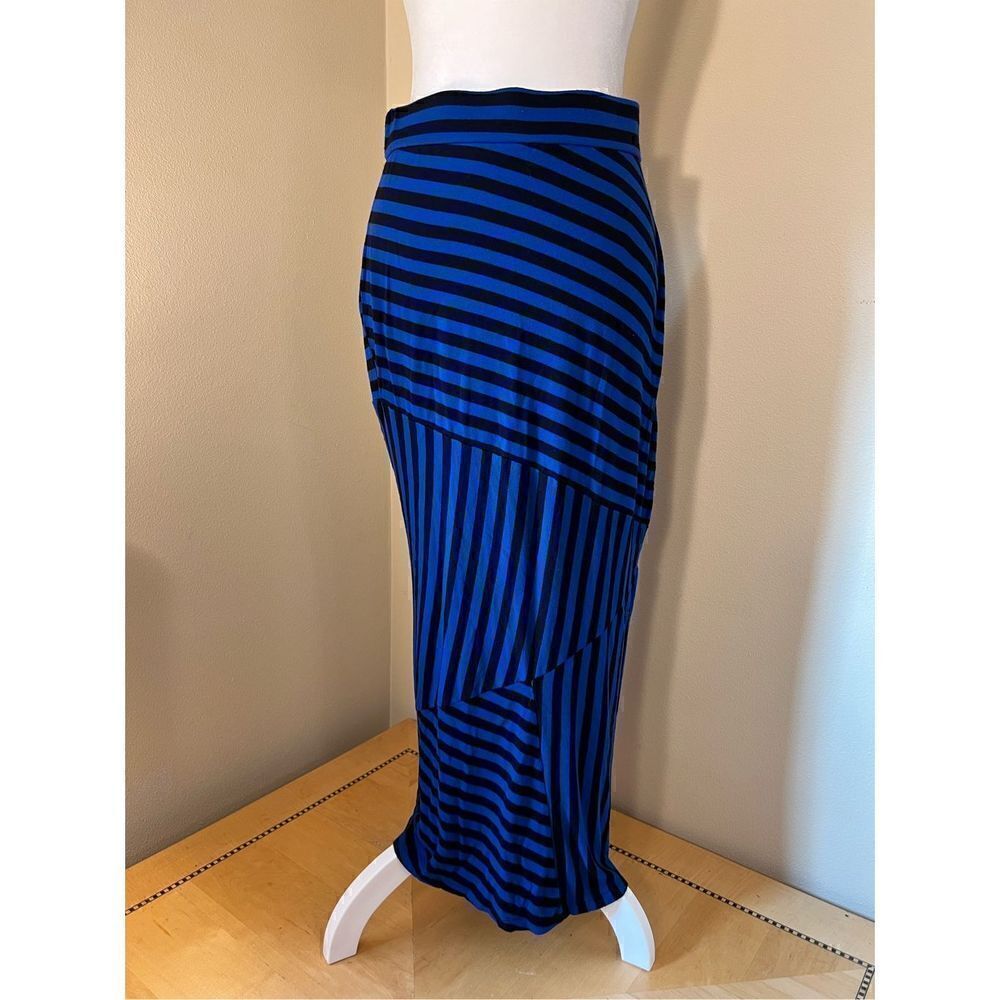 Apt 9 Blue Black Asymmetrical Striped Maxi Skirt Petite Small